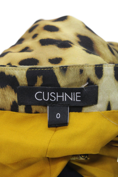Cushnie Womens Pleated Animal Print Midi Skirt Black Cotton Polyester Size 0