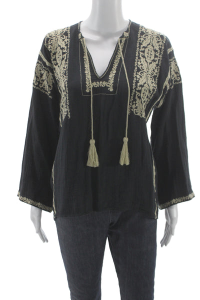 Isabel Marant Etoile Women Tunic Blouse Black V-Neck Long Sleeve Size 36