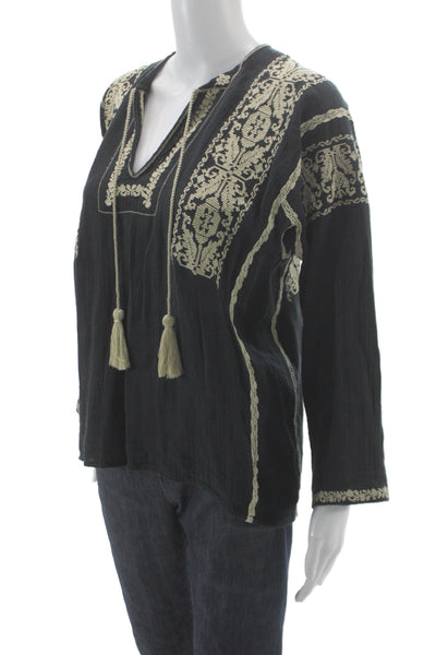 Isabel Marant Etoile Women Tunic Blouse Black V-Neck Long Sleeve Size 36