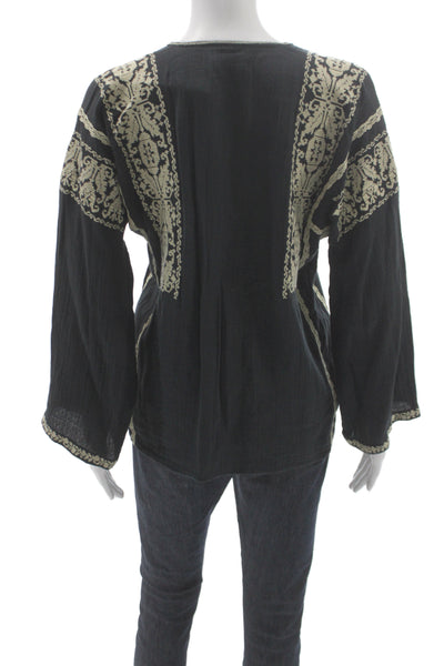 Isabel Marant Etoile Women Tunic Blouse Black V-Neck Long Sleeve Size 36