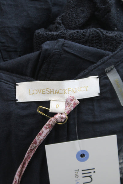 Love Shack Fancy Womens Boho Black Blouse 3/4 Sleeve Size 0