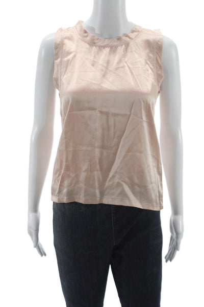 Imrie Women Silk Beige Sleeveless Round Neck Basic Blouse Size S