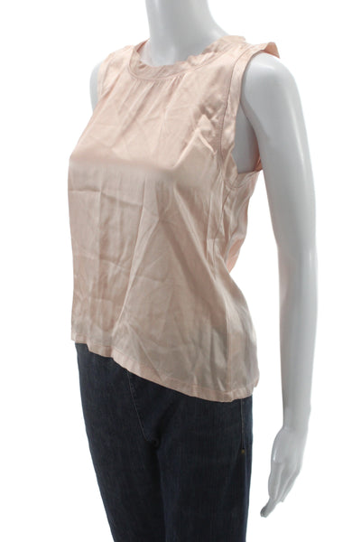 Imrie Women Silk Beige Sleeveless Round Neck Basic Blouse Size S