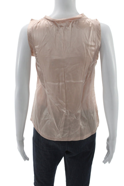 Imrie Women Silk Beige Sleeveless Round Neck Basic Blouse Size S