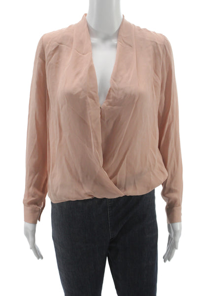 Mason Womens Pink Silk Button Long Sleeve Blouse Solid Classic Fall Size 0