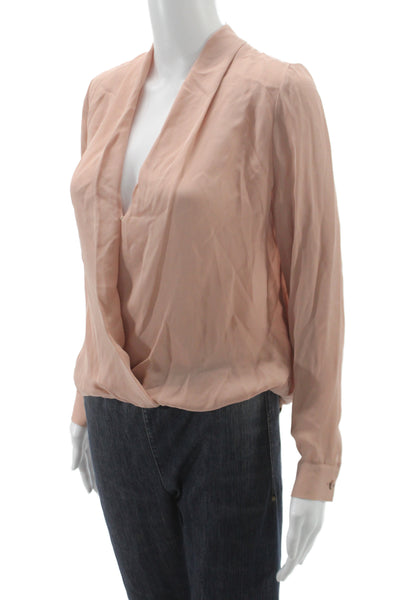 Mason Womens Pink Silk Button Long Sleeve Blouse Solid Classic Fall Size 0