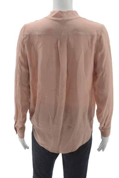 Mason Womens Pink Silk Button Long Sleeve Blouse Solid Classic Fall Size 0