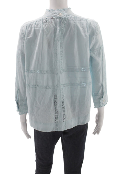 Sea New York Women Boho High Neck Button 3/4 Sleeve Light Blue Blouse Size 0