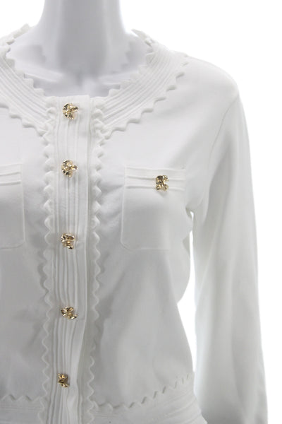 Generation Love Womens Cardigan White Round Neck Button Long Sleeve Size S
