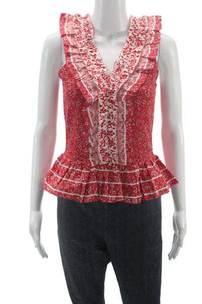 Love The Label Women Red Sleeveless V-Neck Floral Tie Front Blouse Size M