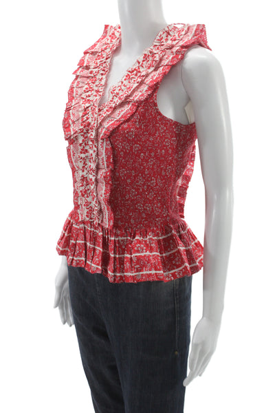 Love The Label Women Red Sleeveless V-Neck Floral Tie Front Blouse Size M