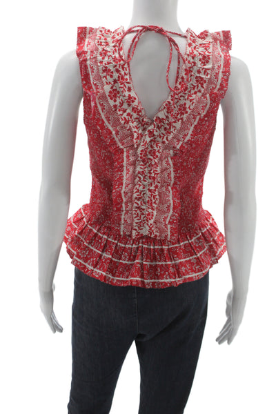 Love The Label Women Red Sleeveless V-Neck Floral Tie Front Blouse Size M