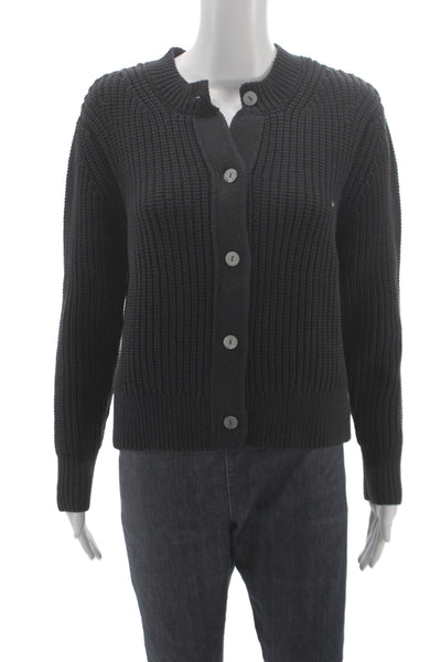 Kokun Unisex Cardigan Black Button Crew Neck Long Sleeve Size L