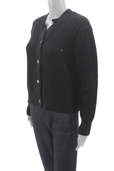 Kokun Unisex Cardigan Black Button Crew Neck Long Sleeve Size L
