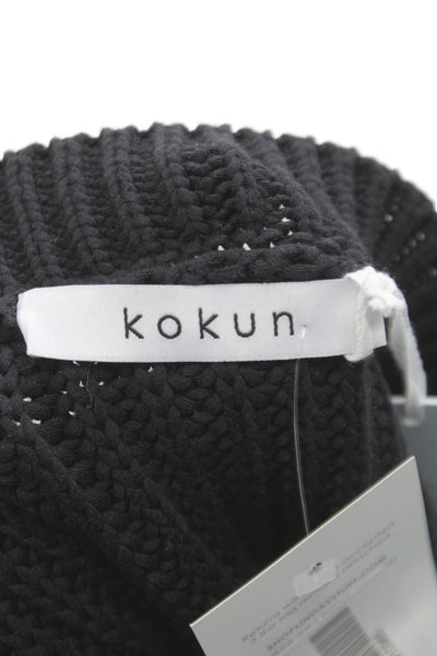 Kokun Unisex Cardigan Black Button Crew Neck Long Sleeve Size L