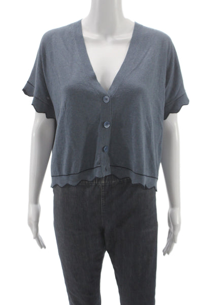 Cotton By Autumn Cashmere Womens Cropped Button-Up Blue V-Neck Size S