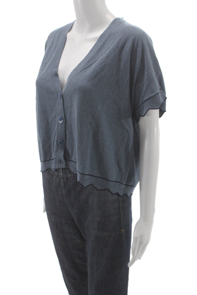Cotton By Autumn Cashmere Womens Cropped Button-Up Blue V-Neck Size S