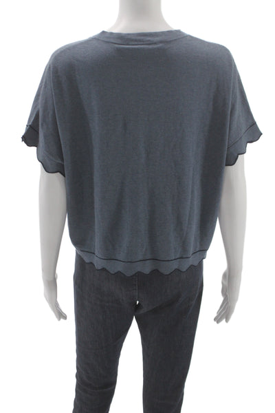 Cotton By Autumn Cashmere Womens Cropped Button-Up Blue V-Neck Size S