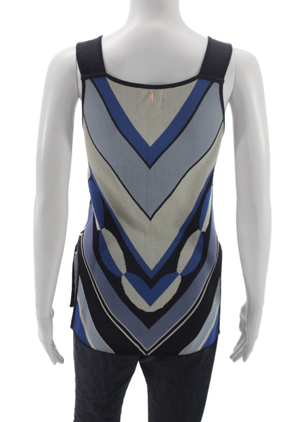 Misa Womens Tunic Tank Black Square Neck Geometric Sleeveless Size XS