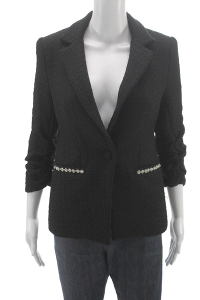 Drew Womens Black Collared Blazer Button 3/4 Sleeve Polyester Size XS