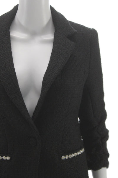 Drew Womens Black Collared Blazer Button 3/4 Sleeve Polyester Size XS