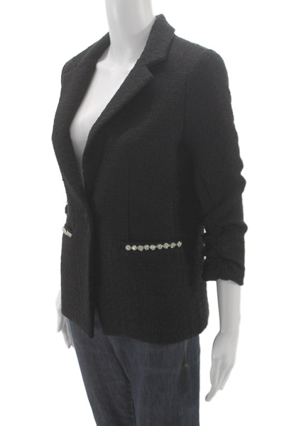 Drew Womens Black Collared Blazer Button 3/4 Sleeve Polyester Size XS