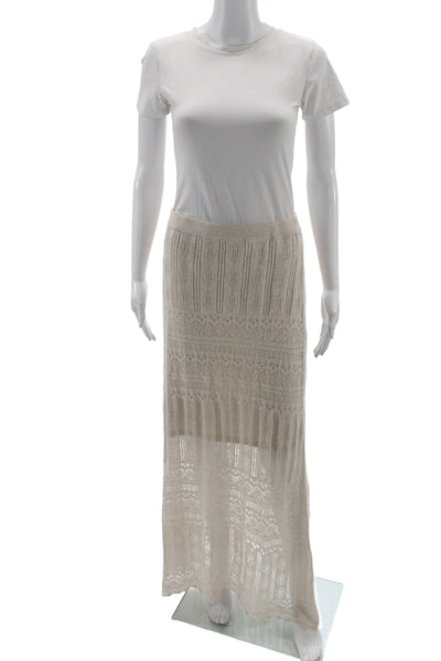 Minnie Rose Womens Maxi Skirt Beige Cotton Linen Long Size S