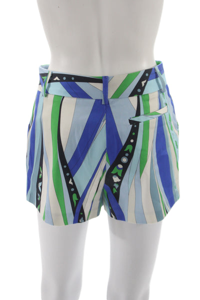 Drew Unisex Blue Geometric Cotton Elastane Shorts Size 2
