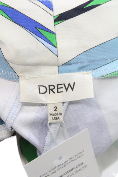 Drew Unisex Blue Geometric Cotton Elastane Shorts Size 2
