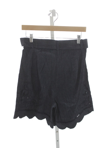 Scarlett Poppies Unisex Bohemian Dark Blue Solid Cotton Buckle Shorts Size XS