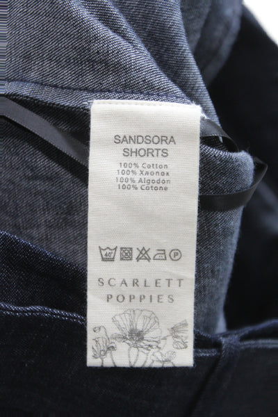 Scarlett Poppies Unisex Bohemian Dark Blue Solid Cotton Buckle Shorts Size XS