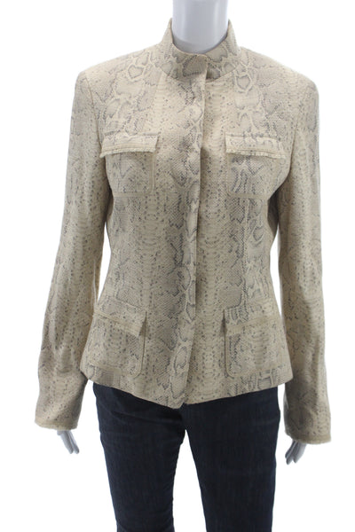 Elie Tahari Womens Beige Animal Print Military Jacket Long Sleeve Size M