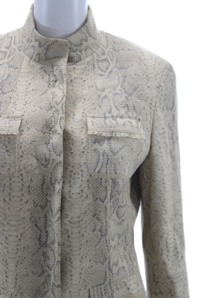 Elie Tahari Womens Beige Animal Print Military Jacket Long Sleeve Size M