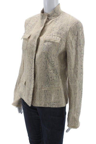 Elie Tahari Womens Beige Animal Print Military Jacket Long Sleeve Size M