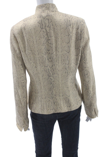Elie Tahari Womens Beige Animal Print Military Jacket Long Sleeve Size M