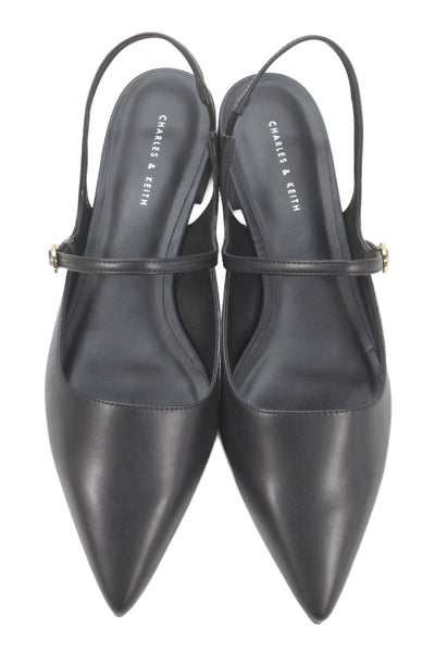 Charles & Keith Womens Leather Slingbacks Ballet Flats Black Size 39 9
