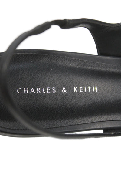 Charles & Keith Womens Leather Slingbacks Ballet Flats Black Size 39 9