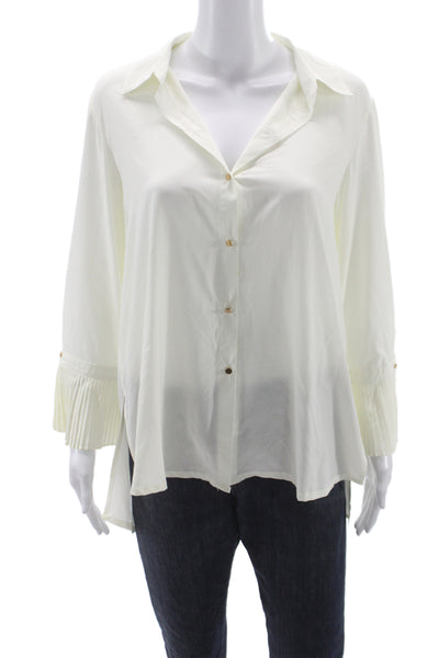 Patrizia Luca Women White Collared Button Up Tunic Long Sleeve Polyester Size S