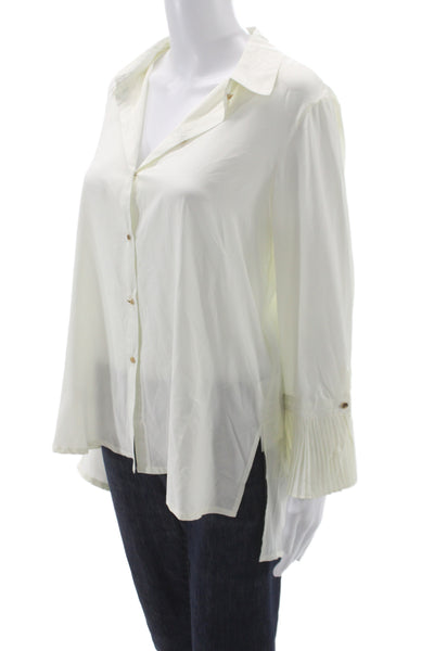 Patrizia Luca Women White Collared Button Up Tunic Long Sleeve Polyester Size S