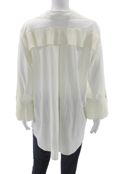 Patrizia Luca Women White Collared Button Up Tunic Long Sleeve Polyester Size S