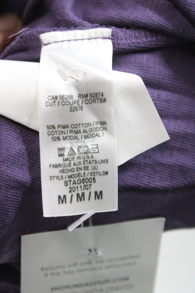 Splendid Womens Basic Solid Purple Long Sleeve Top 50% Pima Cotton Modal Size M