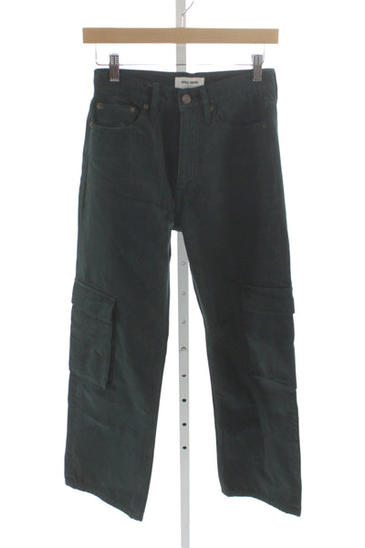 Still Here Unisex Cargo Pants Green High Rise 100% Cotton Button Size 24