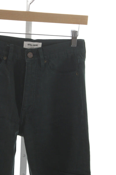Still Here Unisex Cargo Pants Green High Rise 100% Cotton Button Size 24