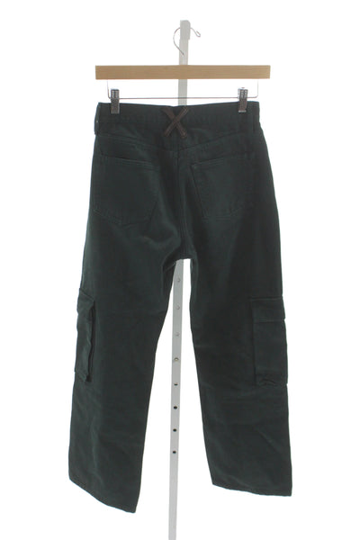 Still Here Unisex Cargo Pants Green High Rise 100% Cotton Button Size 24