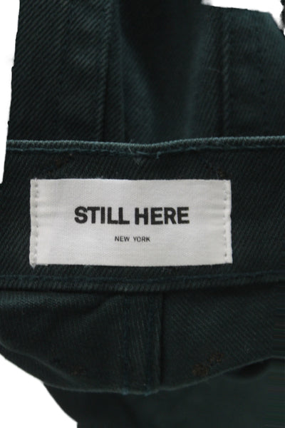 Still Here Unisex Cargo Pants Green High Rise 100% Cotton Button Size 24