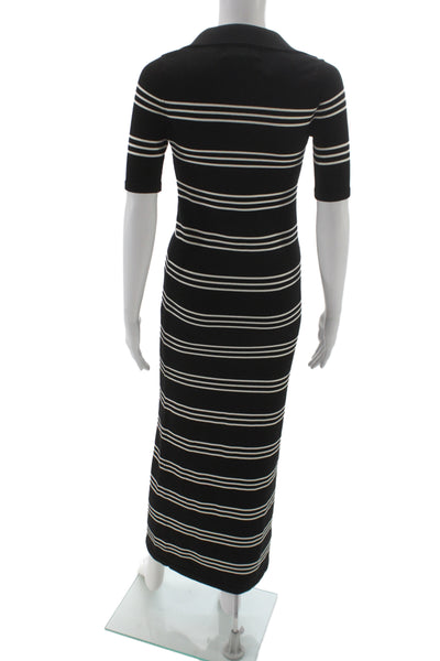 Ser.O.Ya Womens Sweater Dress Black Striped Collared Short Sleeve Midi Size S