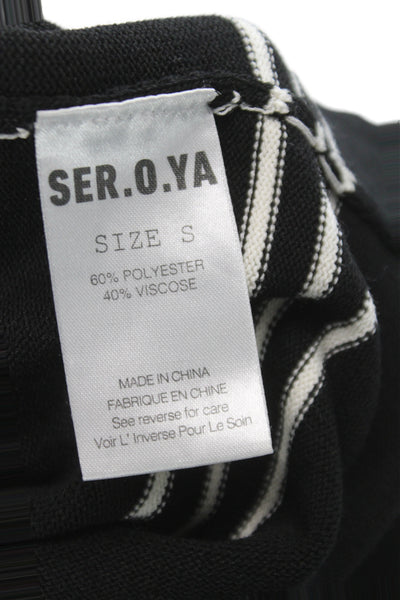 Ser.O.Ya Womens Sweater Dress Black Striped Collared Short Sleeve Midi Size S