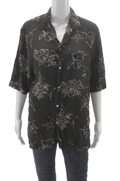 OFFICINE GENERALE Mens Black Floral Short Sleeve Button-Up Viscose Size M