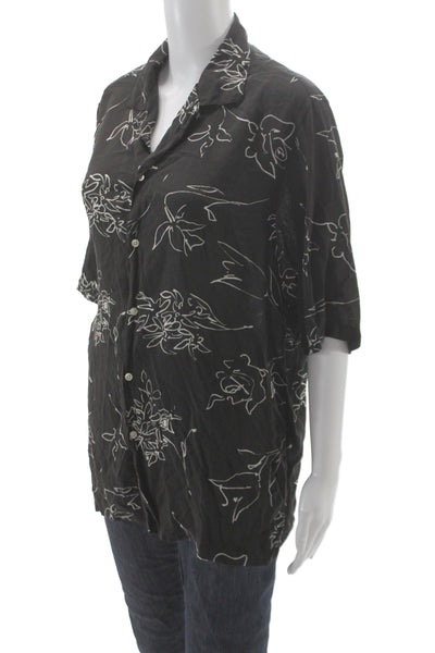 OFFICINE GENERALE Mens Black Floral Short Sleeve Button-Up Viscose Size M