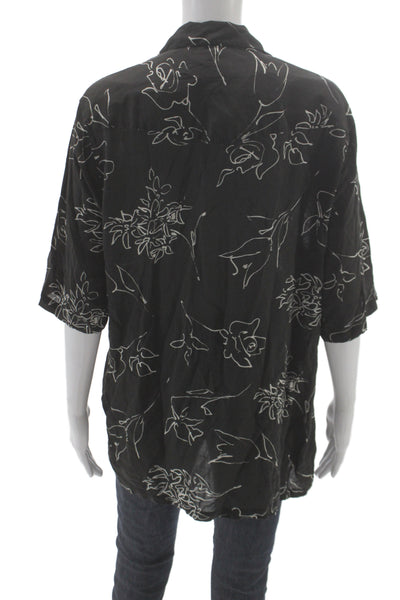 OFFICINE GENERALE Mens Black Floral Short Sleeve Button-Up Viscose Size M